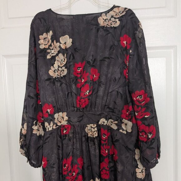 Torrid Hi Low Clip Floral Wrap Blouse Womens Size 2X Dark Slate Gray 3/4 Sleeves - Picture 11 of 13